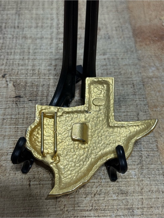 Glam ALEXIS KIRK TEXAS State rhinestone  Textured Gold Metal Belt Buckle Vintage main image 4